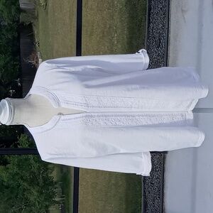 Soft Surroundings White Tunic With Lace Panel 3/4 Roll Tab Sleeve Size Petite XL